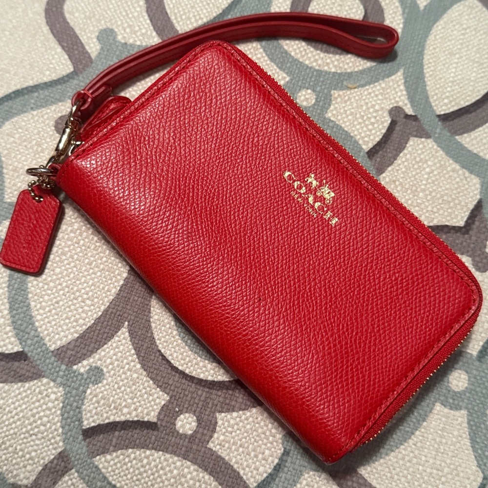 Coach Red Leather Wristlet Wallet
